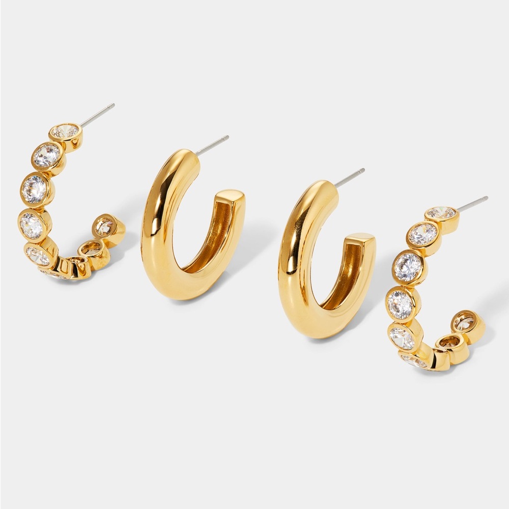 Nadri FARRAH BEZEL STONE HOOP SET